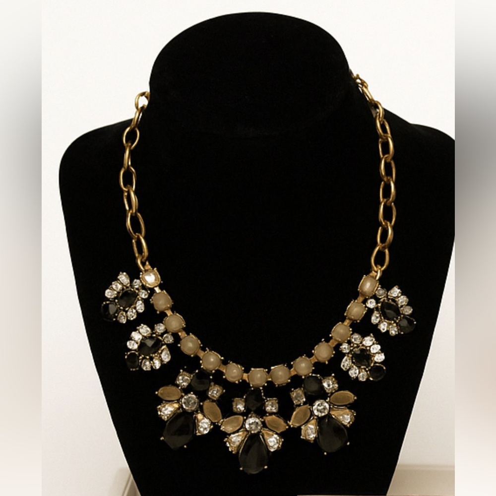 J.Crew Black & Champagne Crystal Statement Necklace